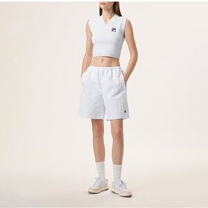 NWOT Fila x Hailey Bieber White Crinkle Loose Fit Nylon Shorts Sz L